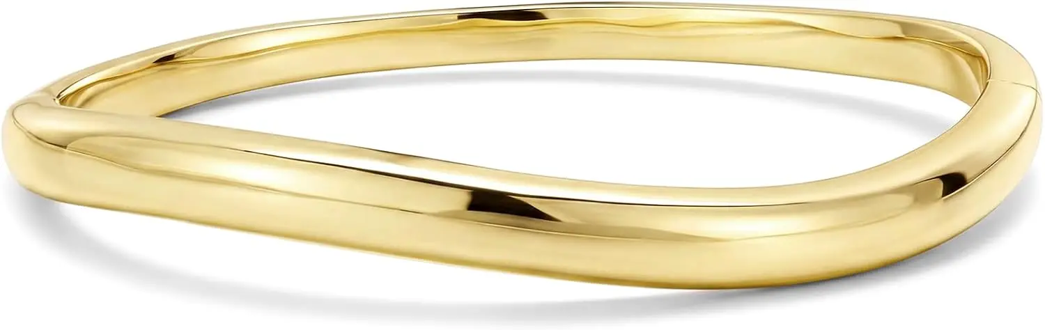 Gold Bracelets For Women,14k Gold Filled Bangle Bracelets,Chunky Hinged Bangle Bracelets,Bangle Bracelets Non Tarnish, Jewelry For Women-Wavy Evil Eye Round Recetangle Marquise Cut
