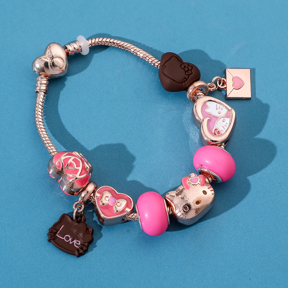 Bransoletka Kawaii Sanrio Charms Cute Hello Kitty Diy bransoletka ktt kot miłość koraliki serca bransoletka dla dziewczyny akcesoria prezenty