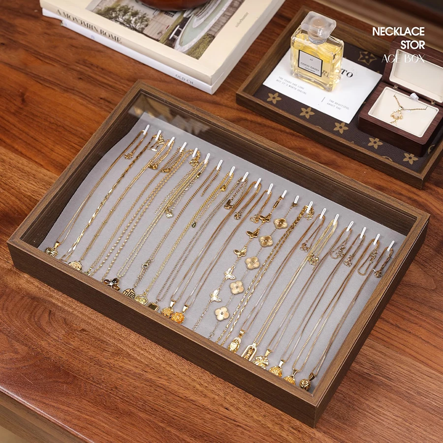 

Necklace storage box, wooden jewelry box, earrings, earrings, rings, vintage bracelets, hair zippers, collection display rack