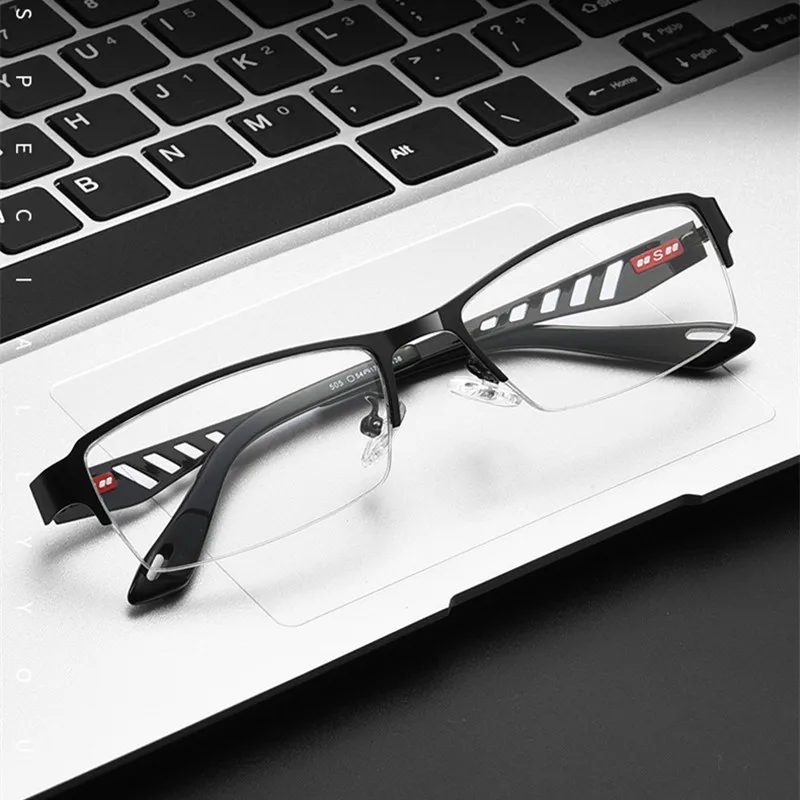 TGCYEYO 505 Fashionable Men Half Eyeglasses Frame Ultra Light-Weighted Flexible IP Electronic Plating Metal Material Rim Glasses