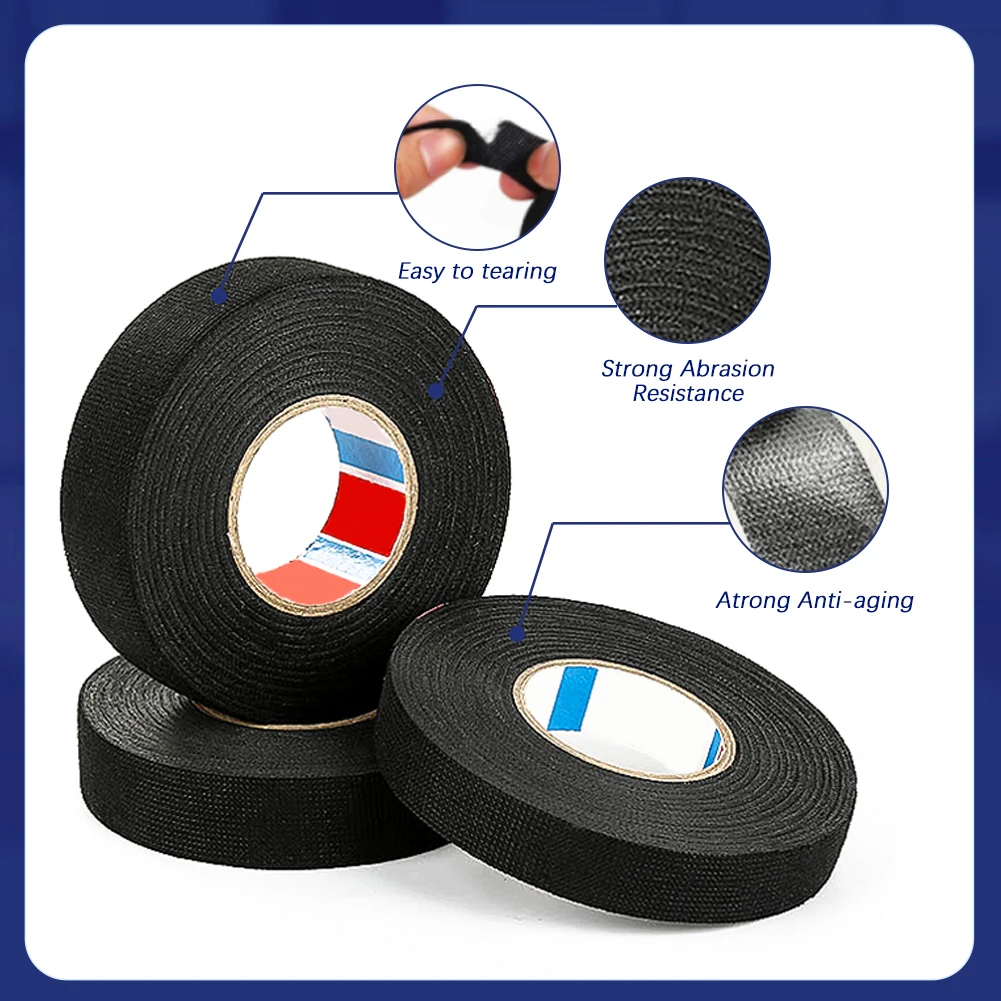 15M 9/15/19/25/32MM Heat-resistant Adhesive Cloth Fabric Tape For Automotive Cable Tape Harness Wiring Loom Electrical Heat Tape