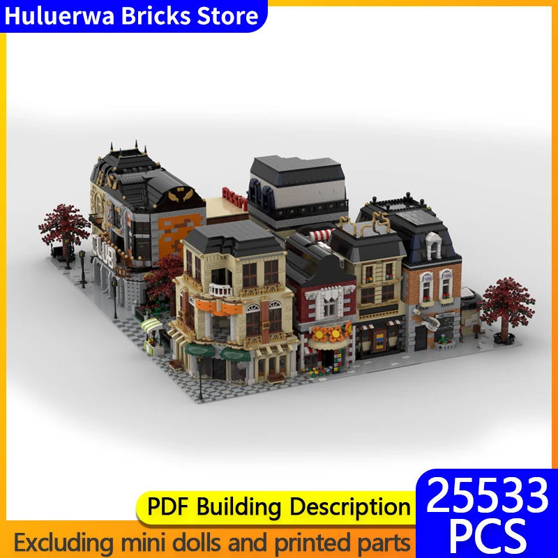 City Street View Model MOC Building Bricks Urban Town Village Modular Technology Gifts Holiday Assemble Children Toys Suit