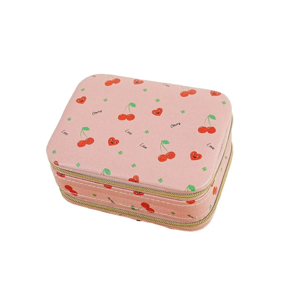 

Cherry Flower Jewelry Packing Bag Rings Necklace PU Leather Earrings Storage Case Large Capacity Organizer Jewelry Display Box