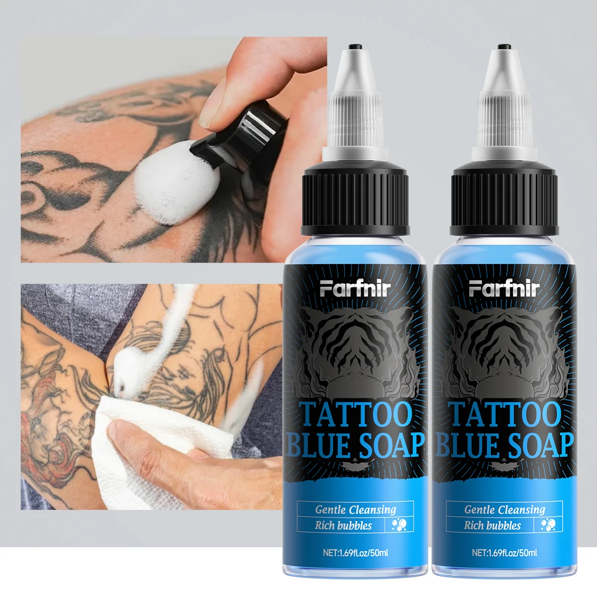 

50 ml/1.69 f 1.oz Tattoo Blue Soap is used for daily tattoo cleaning and protection, and can also be used for tattoo practice.