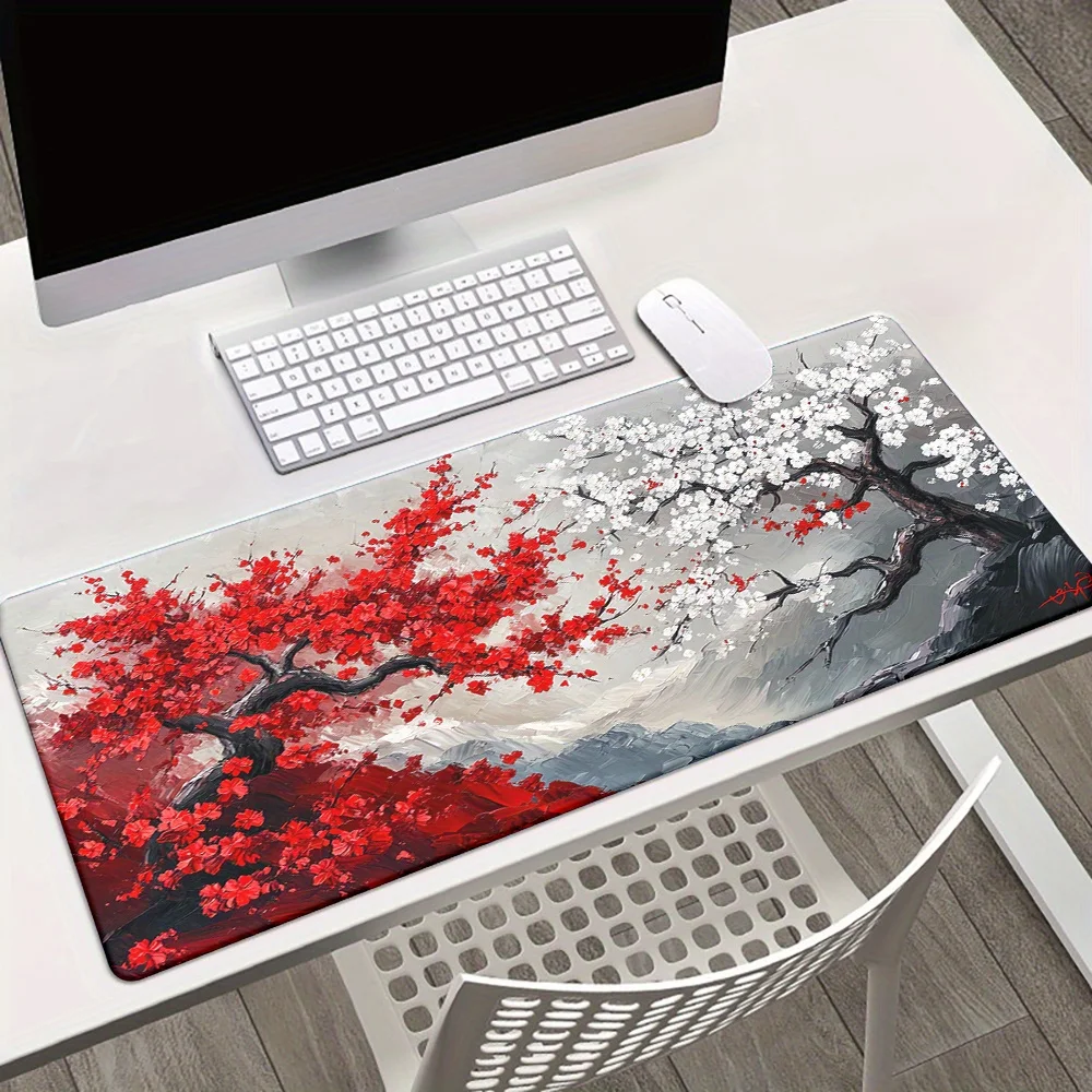 

Red and White Cherry Blossom Mouse Pad Rubber Base Large Game Mousepad Computer Laptop Keyboard Mat Accessories Office Decor Rug