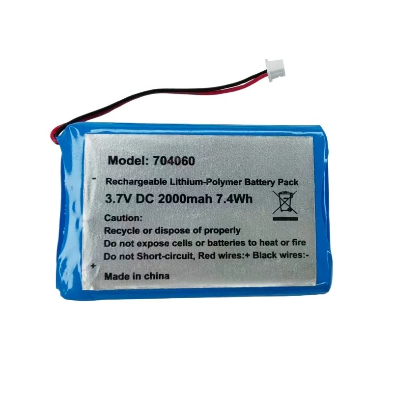 3.7V 2000mAh 7.4Wh Rechargeable Lithium-Polymer Battery Pack 704060 JST 2Pin 1.25mm for Baby Monitor GPS Car Camera