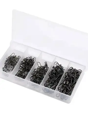 50pc/box Stainless Steel Fishing Connector Pin Bearing Rolling Swivel with Snap Fishhook Lure Accessories