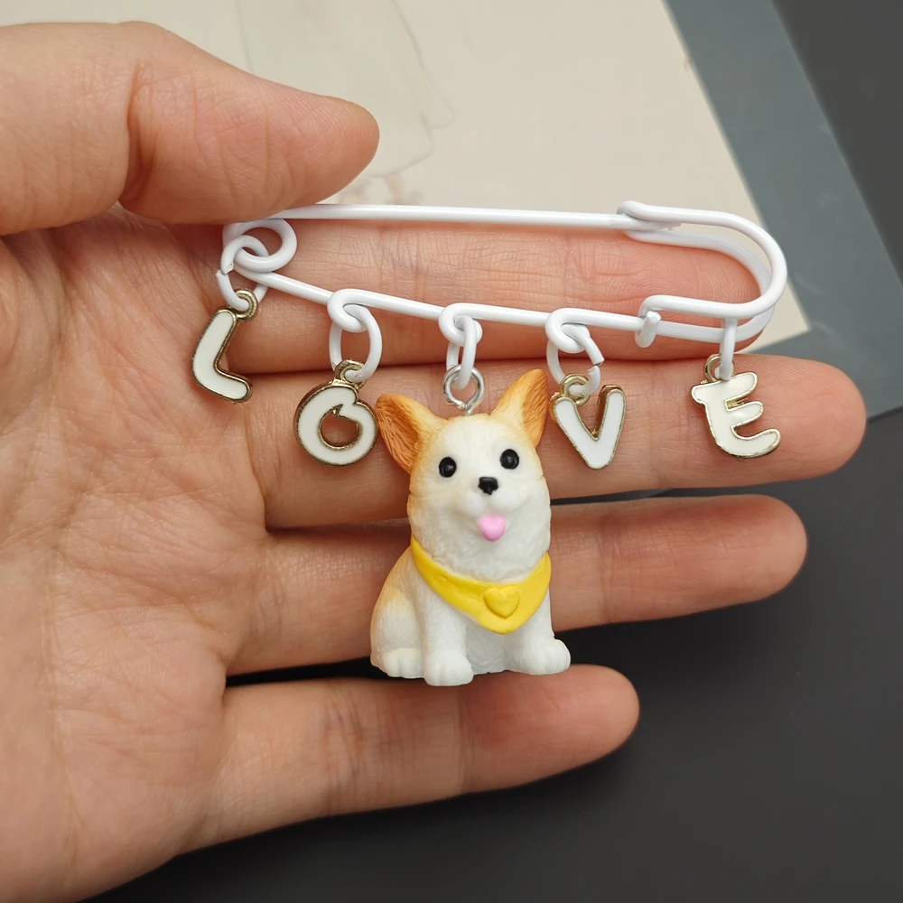 Lindo broche de perro de peluche, alfileres de Corgi galés, Bull Terrier, regalo romántico