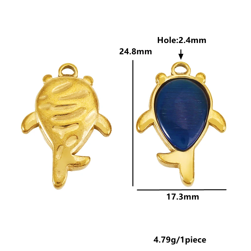 5pcs Stainless Steel Cute Blue Fish Turquoise Crab Charms for DIY Necklace Earring Jewelry Making Bag Chain Pendant Accessories - view 5