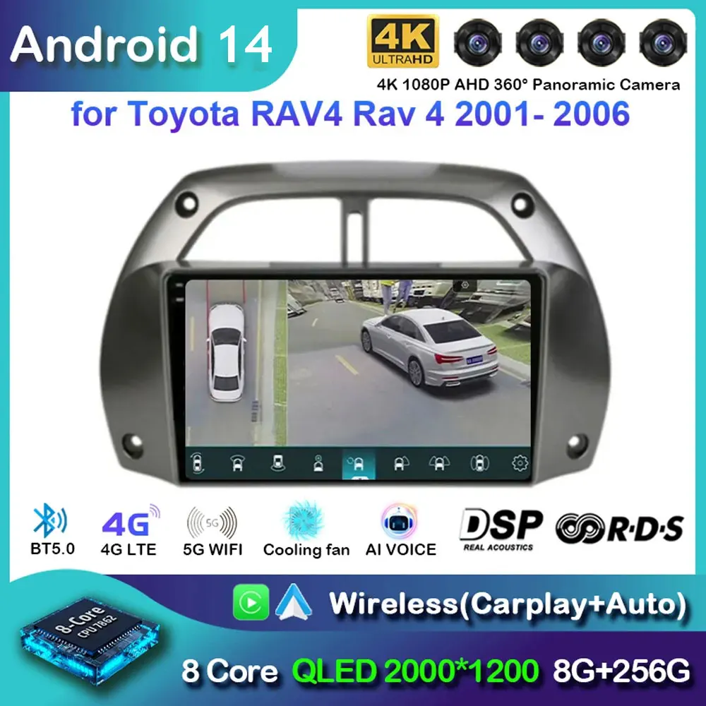 

Автомагнитола 2DIN на Android 14,0, мультимедийный видеоплеер с GPS-навигацией для Toyota RAV4 Rav 4 2001-2006 Carplay 8 + 128G, головное устройство с Wi-Fi