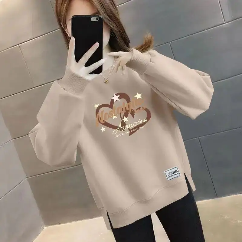 Thickened Fleece Oversize Loose Thin Women's Sweatshirt Fashionable All-Match Autumn Winter New Style Comfortable Cotton Pull...