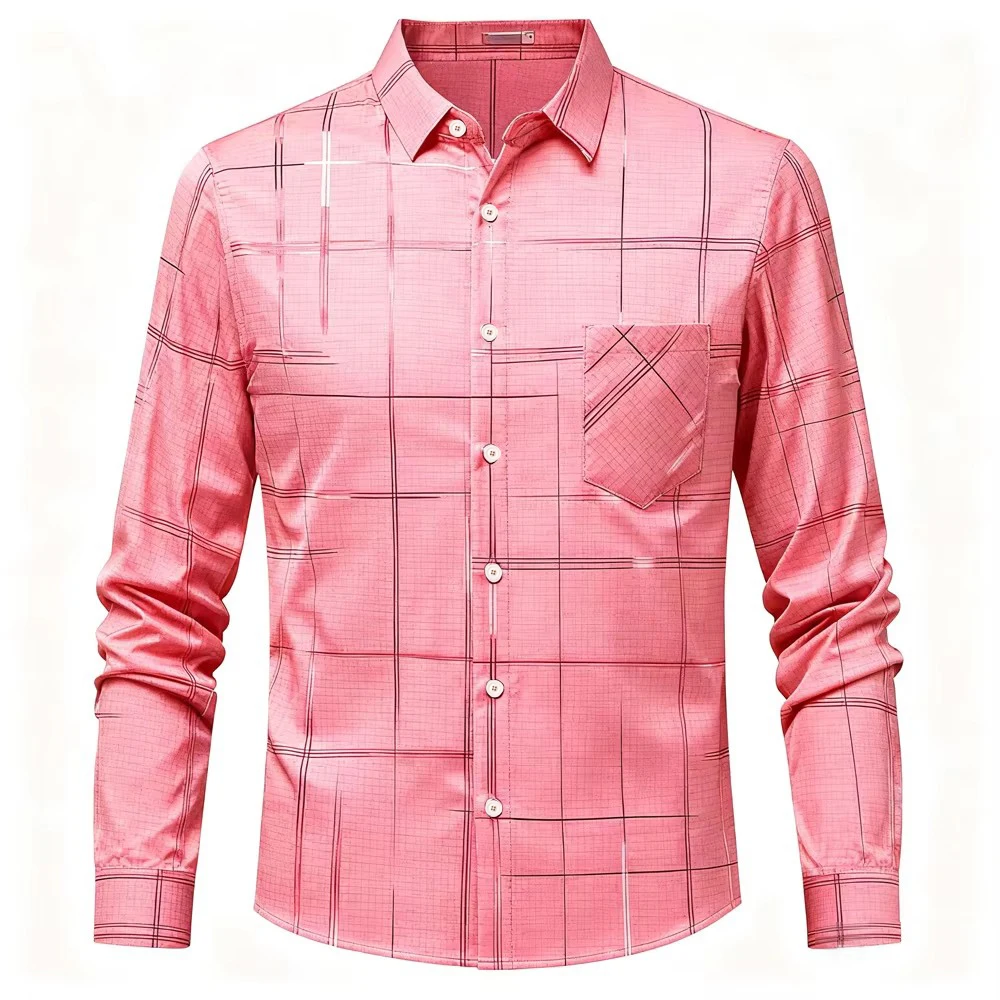 Men's New Bright Color Plaid Checkered Shirt Black and White Classic Printed Long-sleeved Shirt for Men Soft and Comfortable Top