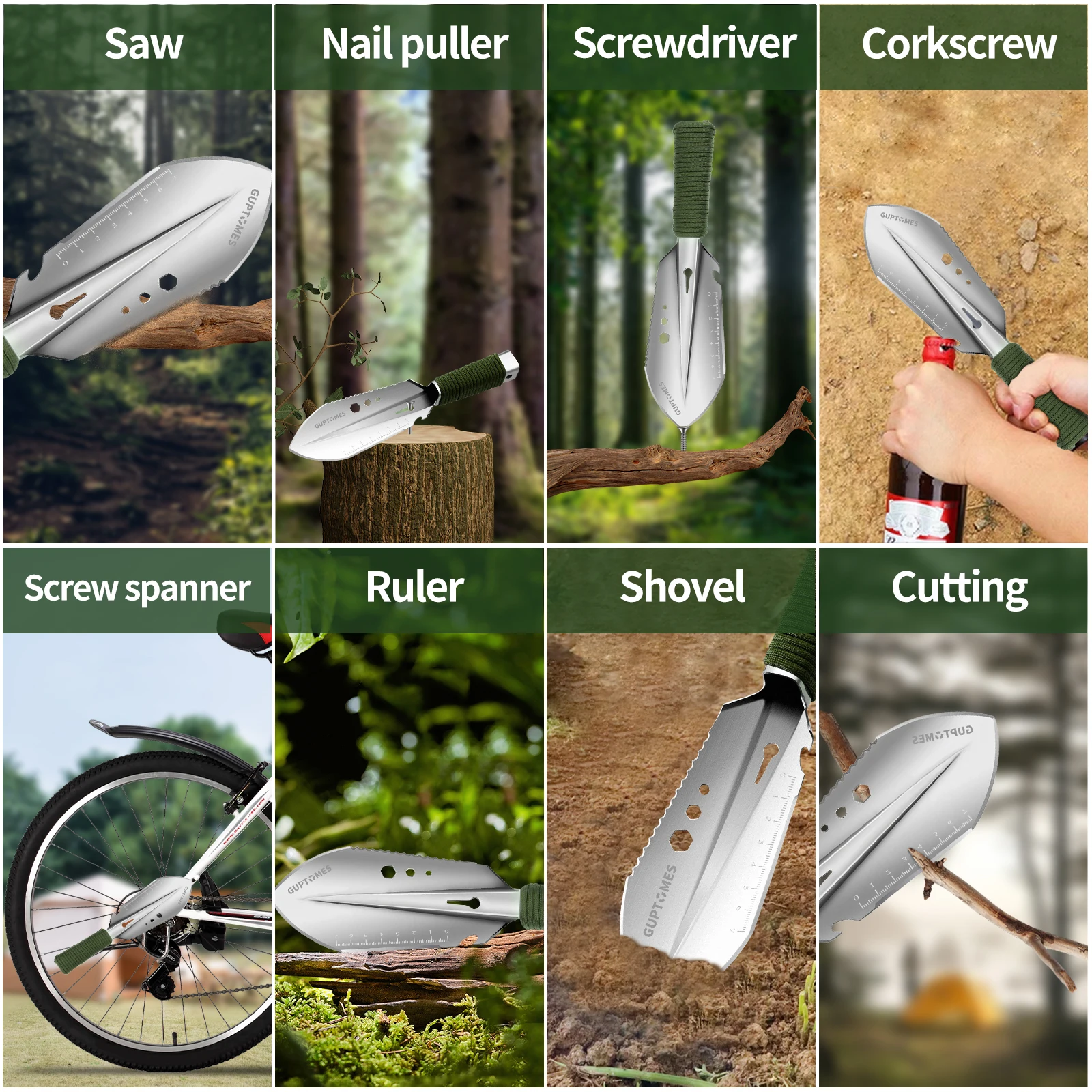 8 in 1 Multi-Tool Camping Shovel  Garden tools Shovel Military Hiking Spade Survival Shovel Camping Gadgets for Outdoor tool