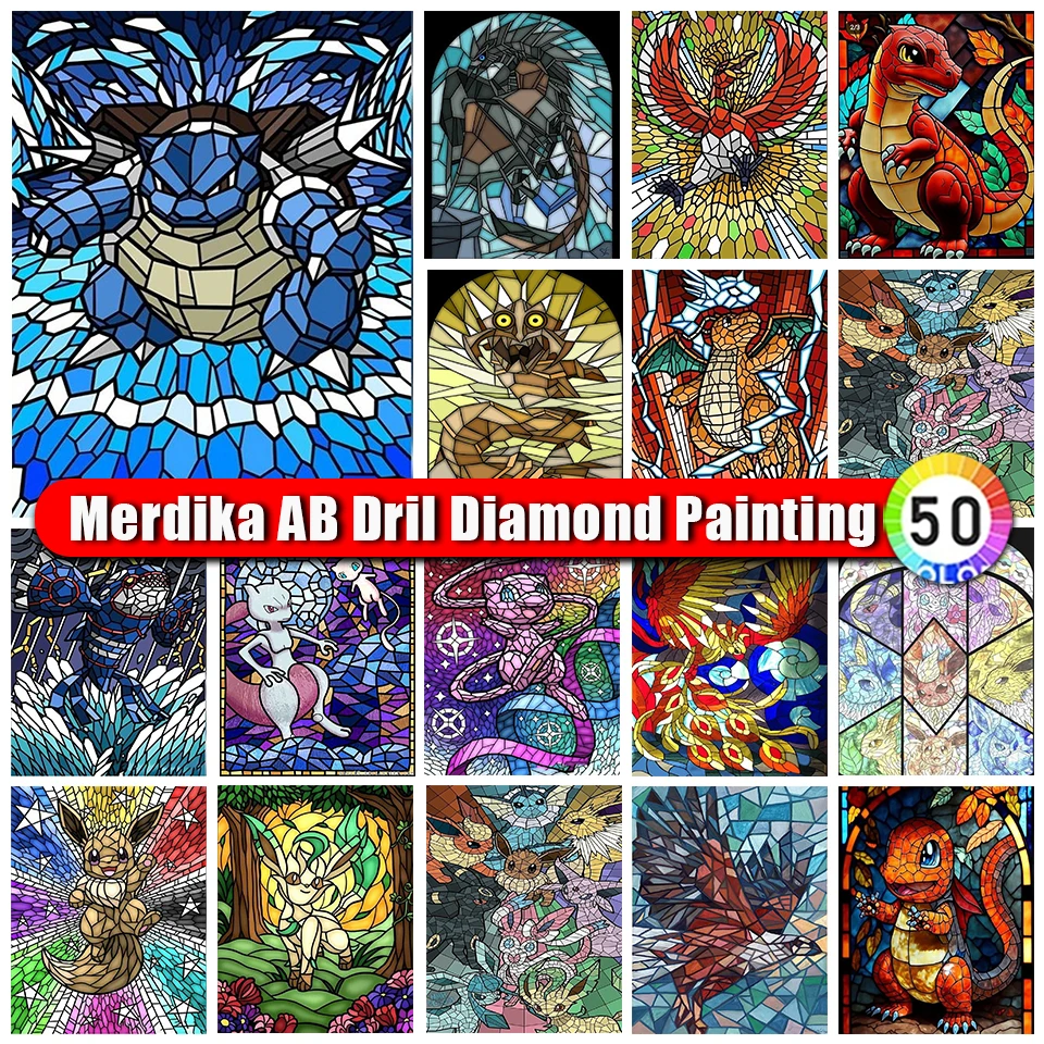 

Merdika 5D AB Diamond Painting Anime Pokemon Rhinestone Picture Diamond Mosaic Cartoon Full Drill Embroidery Kits DIY Home Decor