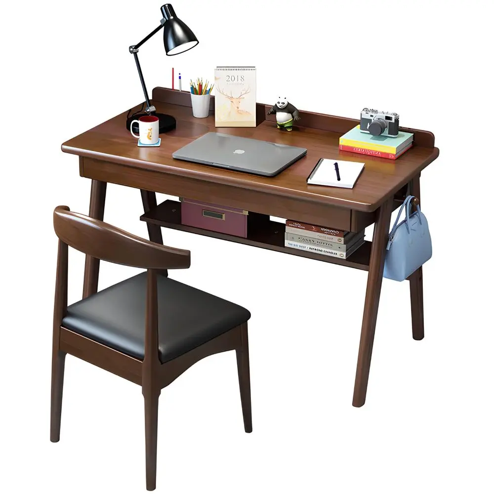 

Writing Desk and Chair Set, Home Office Computer Desk, Study Desk with Drawers and Storage Shelf, PC Table Workstation, Small D