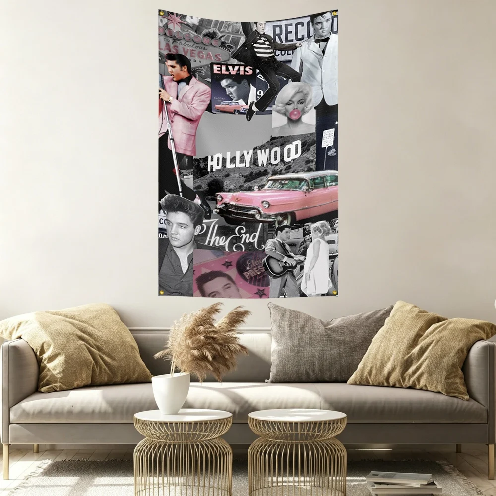 Elvis Music Flag Banner Vivid Color Fade Resistant With Metal Grommets Outdoor Garden Yard Indoor Dorm Room Wall Hanging Decor
