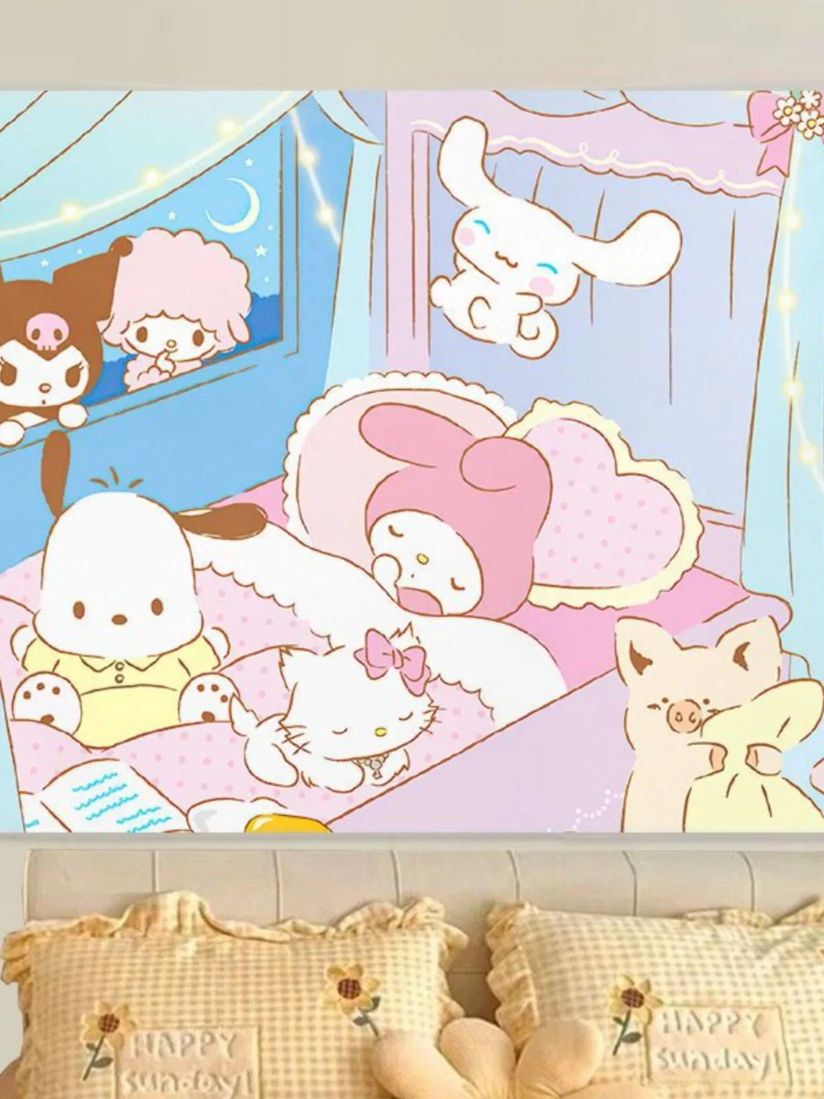 Dormitory Bedhead Sanrio Ins Background Cloth  Kulomi Girl Heart Room Bedroom Wall Cloth Tapestry Cute Melody Hanging Cloth