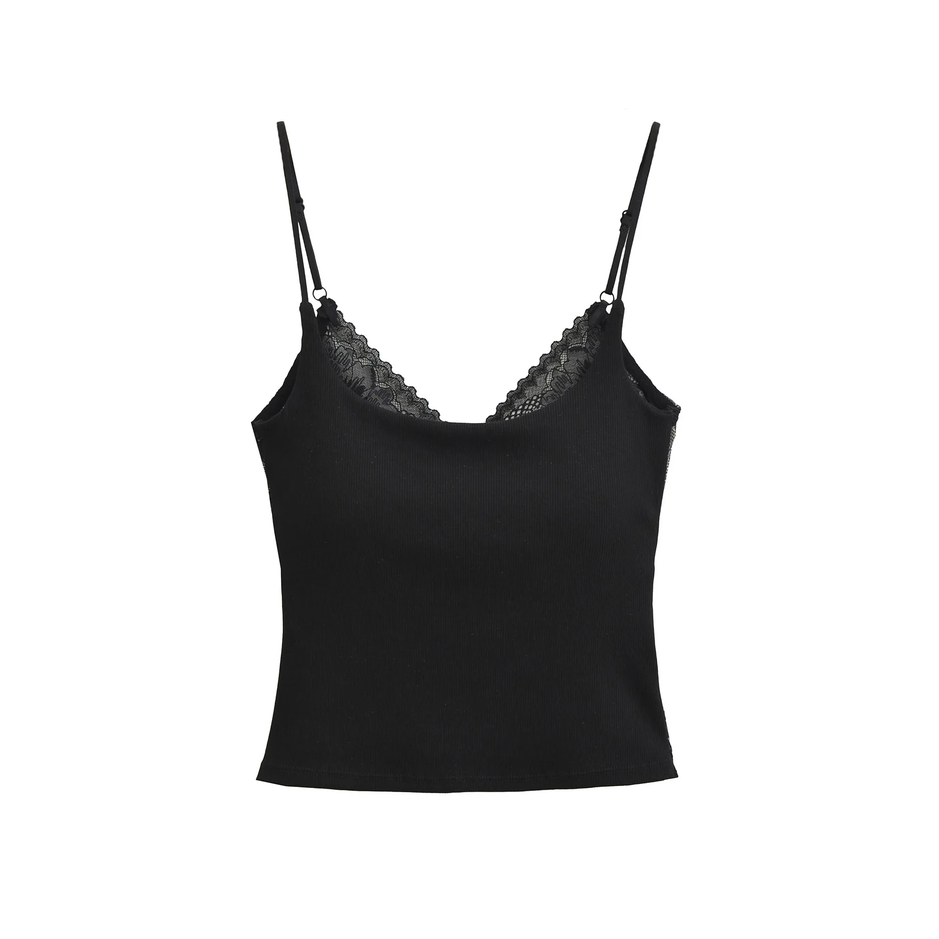 เสื้อสายเดี่ยวเซ็กซี่สไตล์ลำลองสำหรับผู้หญิง รุ่นใหม่ประจำฤดูใบไม้ร่วง ตกแต่งด้วยลูกไม้ พร้อมฟองน้ำเสริมทรง ด้านหลังเปิดกว้าง รุ่น 2GK2