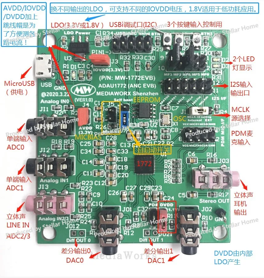 ADAU1772/1777 Development Board MIC Test Board PDM To I2S