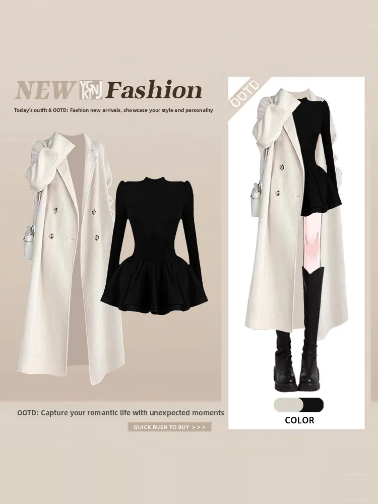 Zima 2025 Nowości Damskie Proste Zestawy Dwuczęściowe Elegancki Długi Płaszcz Dr Small Fraance Lekki Maturi