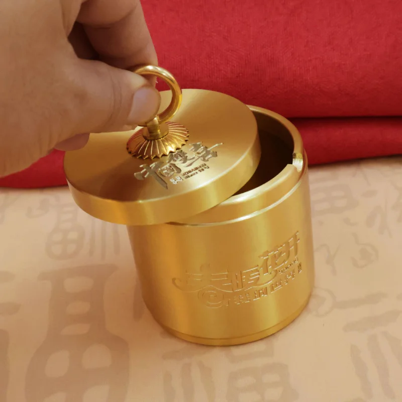 Brass Flower Bloom Wealth Ashtray High-end Car Dual-use Home Living Room Light Luxury Pattern Ashtray Desktop Ornament