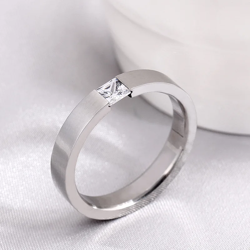 Titanium Steel Rings for Women Minimalist Silver Color Zircon Ring Men Fashion Jewelry Frosted Scratched Free Wholesale KBR180