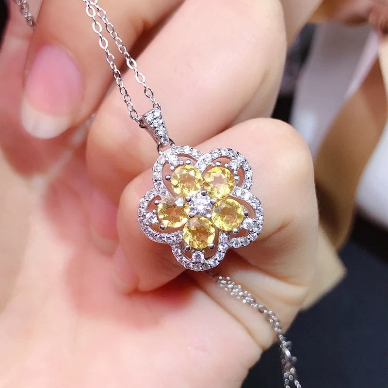 

Natural citrine necklace, 925 silver, luxury design, Lucky Fortune Yellow Crystal