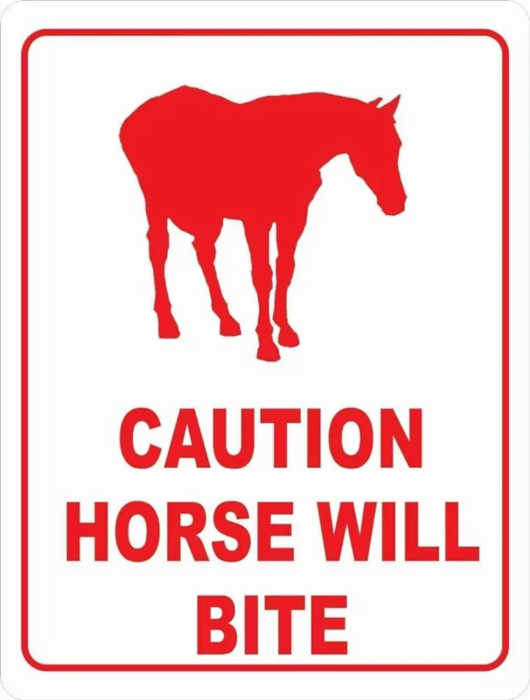 Caution Horse Will Bite Sign Equestrian Stable Safety Horses es, Tinsigneua26289-aluminum