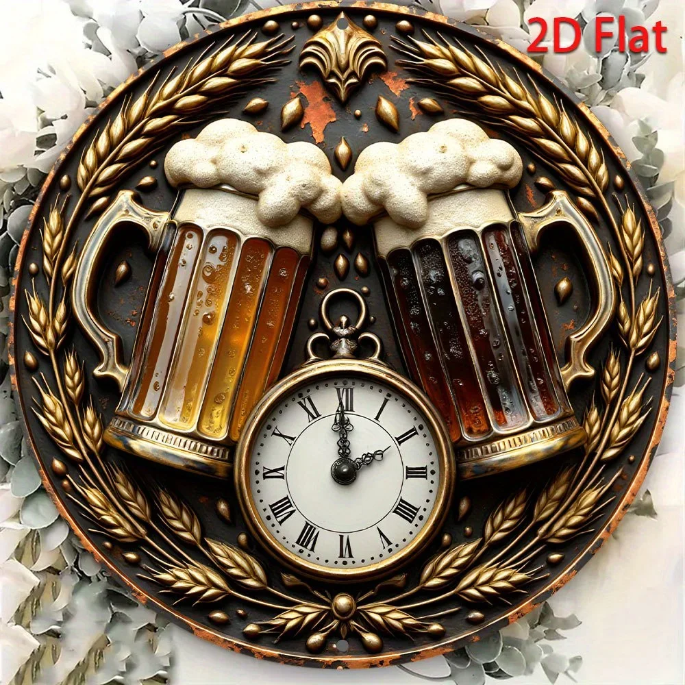 2D-Flugzeug – 1 bedrucktes 2D-Holzschild, runde Bieruhr-Wanddekoration – ohne Lichteffekt