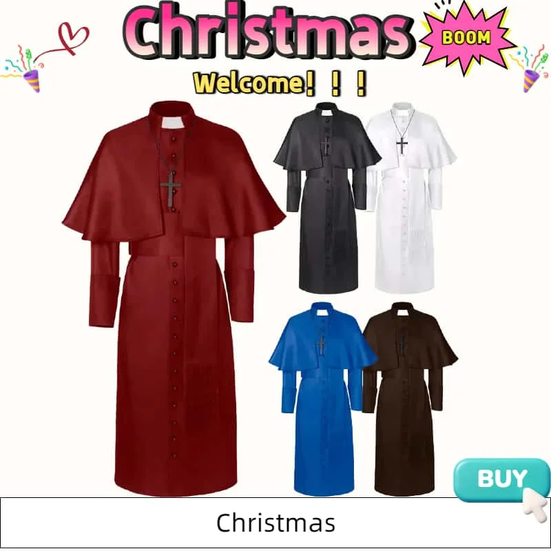

2025 священник, однотонный косплей, средневековая священная одежда, халаты монахов на Хэллоуин, Рождество, плащ, наряд священника