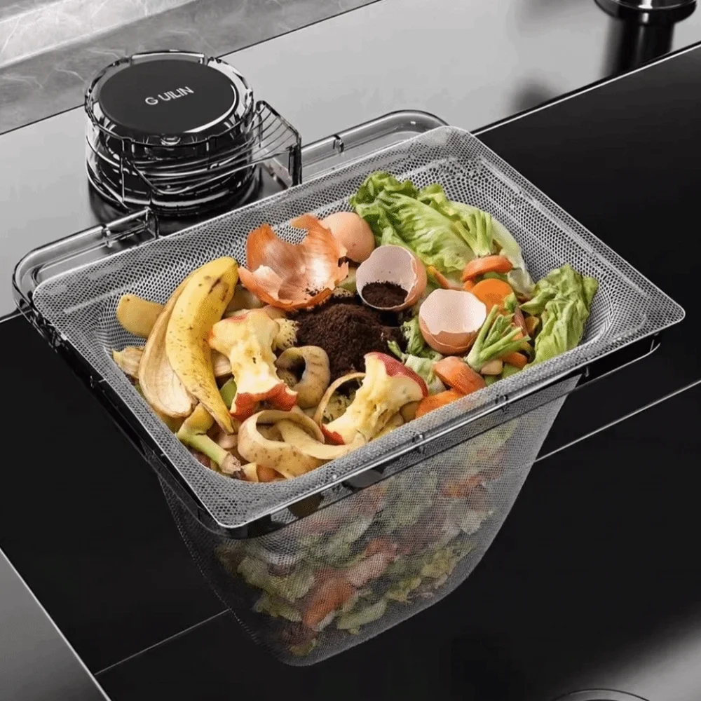 Suction Cup Kitchen Sink Filter Strong Load-Bearing Anti Clogging Sink Drainage Basket Fine Mesh Multi-Purpose Hanging Net Frame