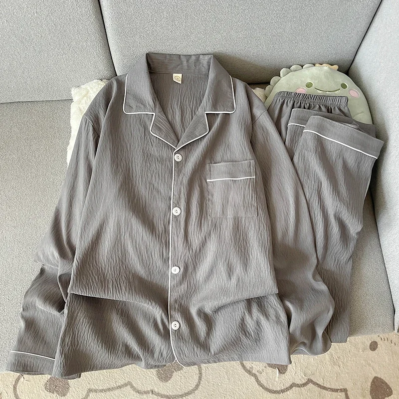 autumn-new-solid-simple-men's-pajamas-set-plus-size-lapel-neck-long-sleeve-2-pc-men's-pajamas-casual-soft-oversized-loungewear