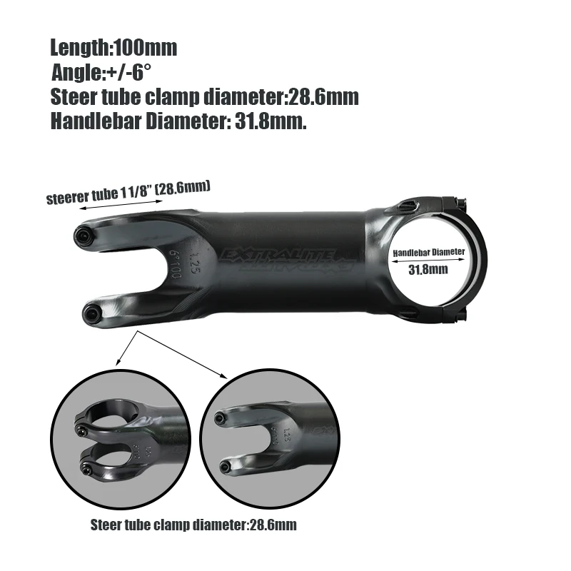 Extralite HyperStem superleggera الطريق السريع دراجة هوائية جبلية MTB قوة الجذعية 1/4 (31.8 مللي متر) 1/8 (28.6 مللي متر) قطع غيار الدراجات الملحقات
