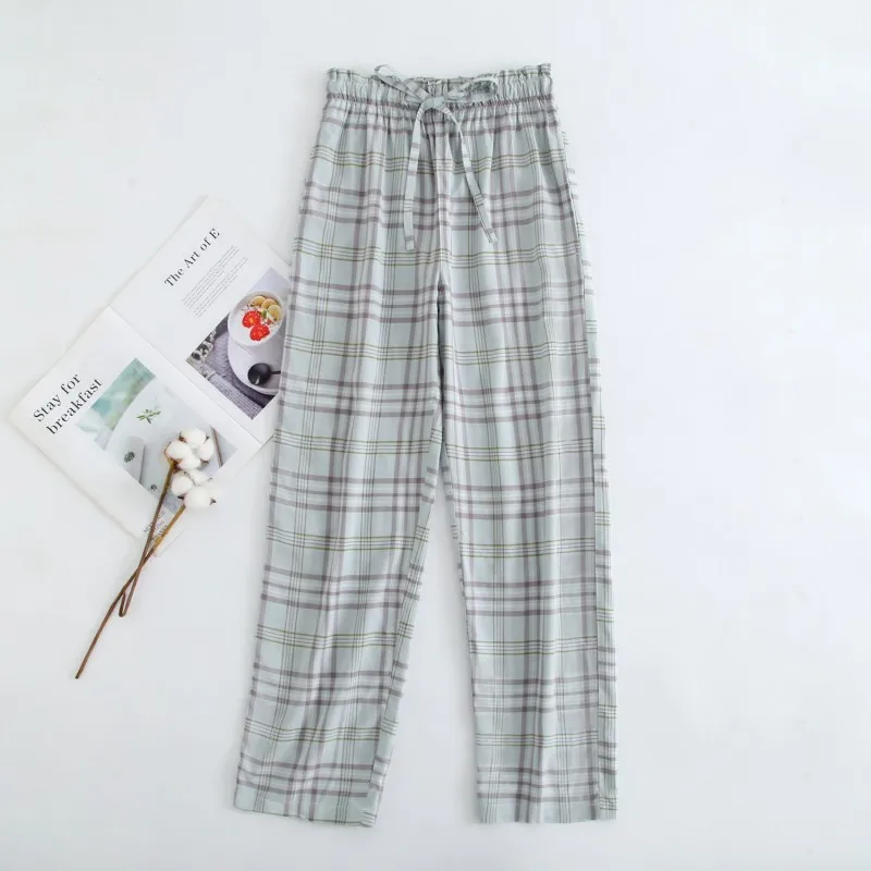 Pantalones de dormir de algodón 2024 para mujer, pantalón informal a cuadros, talla grande, para el hogar, primavera y otoño, 100%