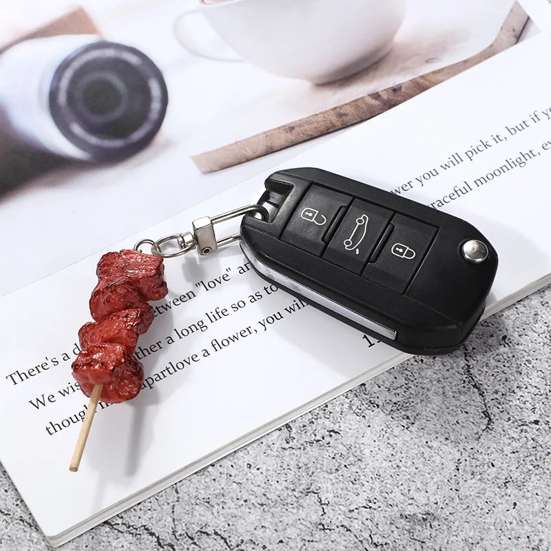 Simulated Meat Keychain Fried Chicken Fried Shrimp Food Toy Pvc Bbq Beef Skewer Food Model Prop Bag Pendant Key Chain Jewelry