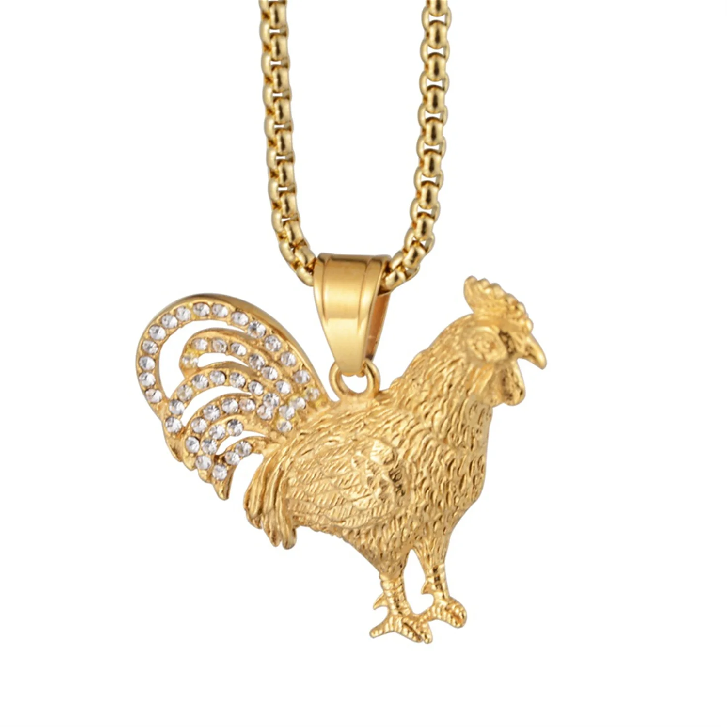 

Hiphop Iced Out Cock Rooster Pendant Dropshipping Gold Color Stainless Steel Animal Necklace for Men French Fashion Jewelry Gift