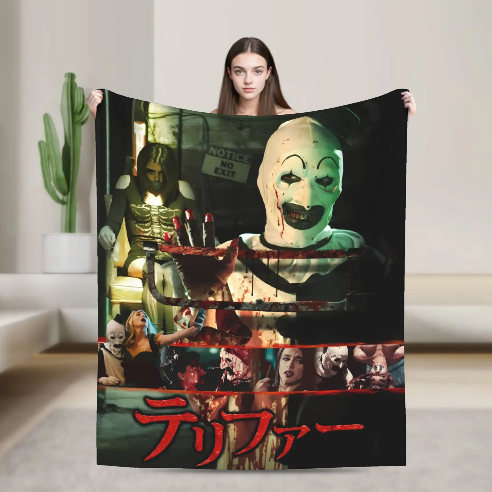 Terrifier Movie Flannel Blankets Autumn Warm Soft Throw Blanket for Kids Adult Living Room Street Trend Bedspread Sofa Bed Cover