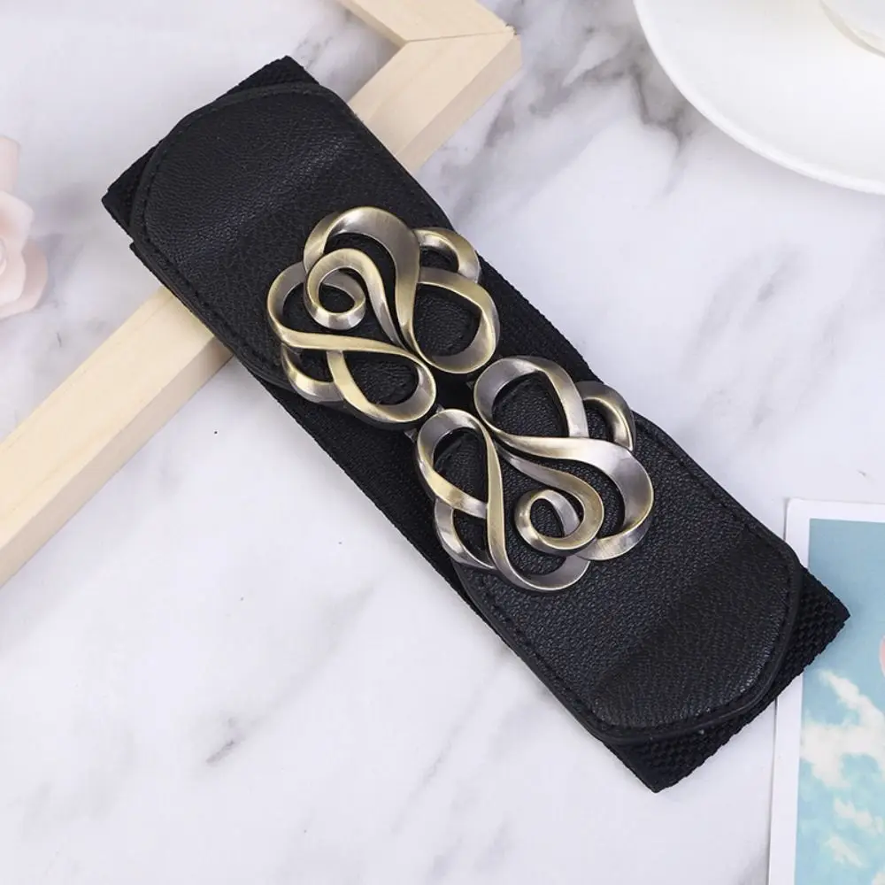 High Quality 60-80cm Women Leather Belt for Dress Brass Retro Buckle Elastic Overcoat Stretched Band Durable Lady Belt