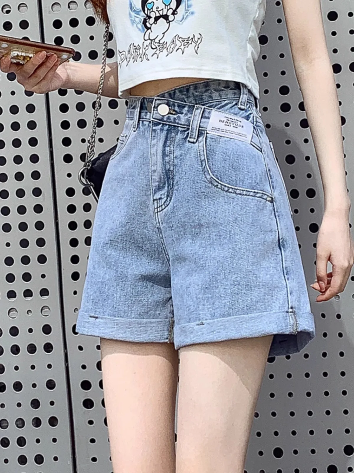 

High Waist Loose Casual A-Line Slimming Wide Leg Hot Pants Women's Summer Denim Shorts Korean Style Vintage Process