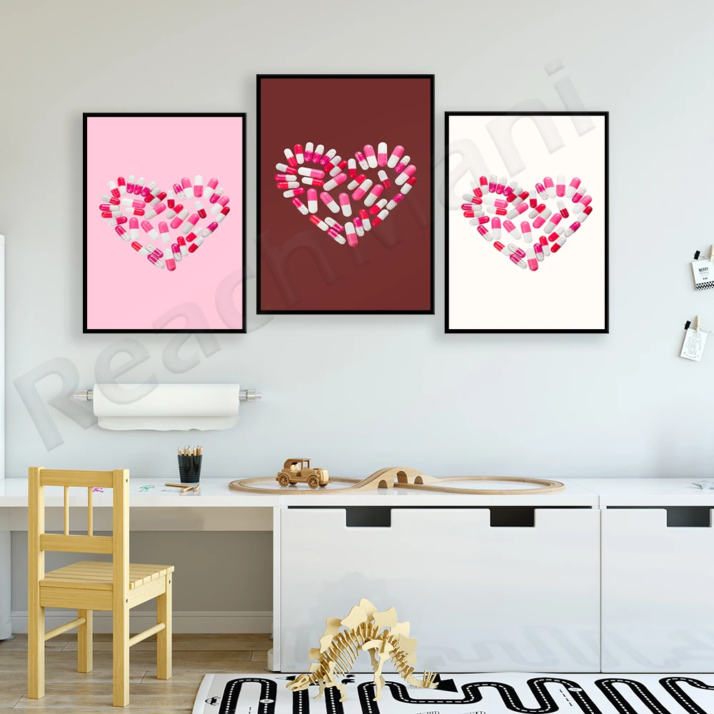 Heart Pill Prints, Heart Pills, Chill Pills Art Prints, Apartment Decor, Preppy Art Deco Canvas Print Posters