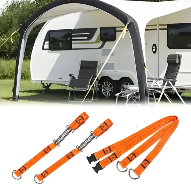 Orange Storm Straps Kits With Metal Buckle Adjustable RV Roof Awning Tensioner Tie Down Belts Caravan Motorhome Camping Tool