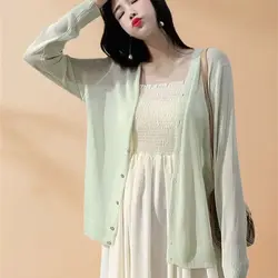 Spring Summer Comfortable Casual Blouses white knitted cardigan 2024 Women's Clothing Solid V-neck Elegant Fashion Button Loose