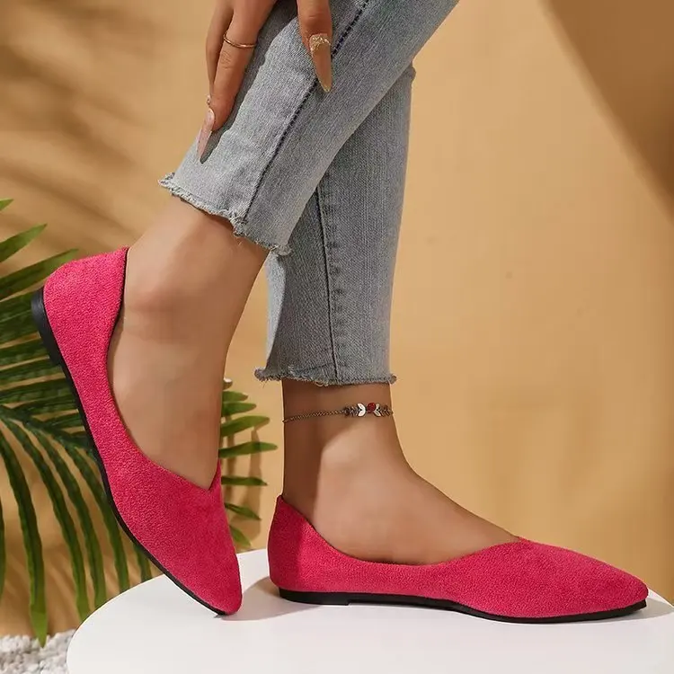 Damen Spitzschuh Samt Flache Schuhe Frühling Herbst Mode Große Größe Slip-On Bean Bean Schuhe Niedriger Absatz Bequem Lässig – Detail 6