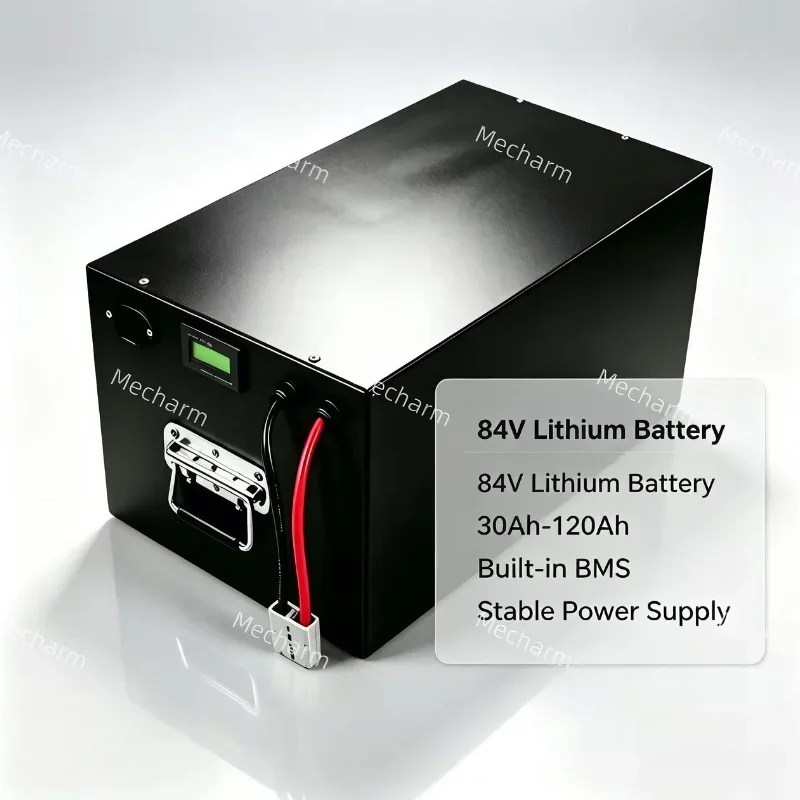 84V Lithium Ion Storage Battery 30Ah-120Ah. Integrated BMS for full protection. Durable metal case with portable handle. Steady