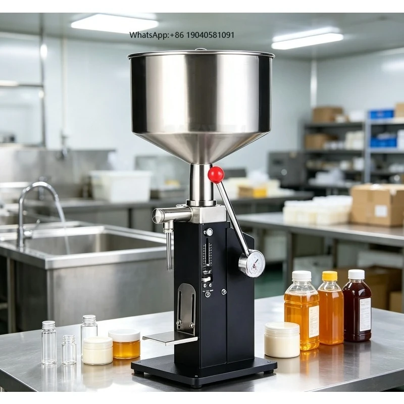 Durable Vertical Hand Lever Filling Machine 5-50ml Adjustable Dosing Filler For Cream Jam Essential Oil Bottling