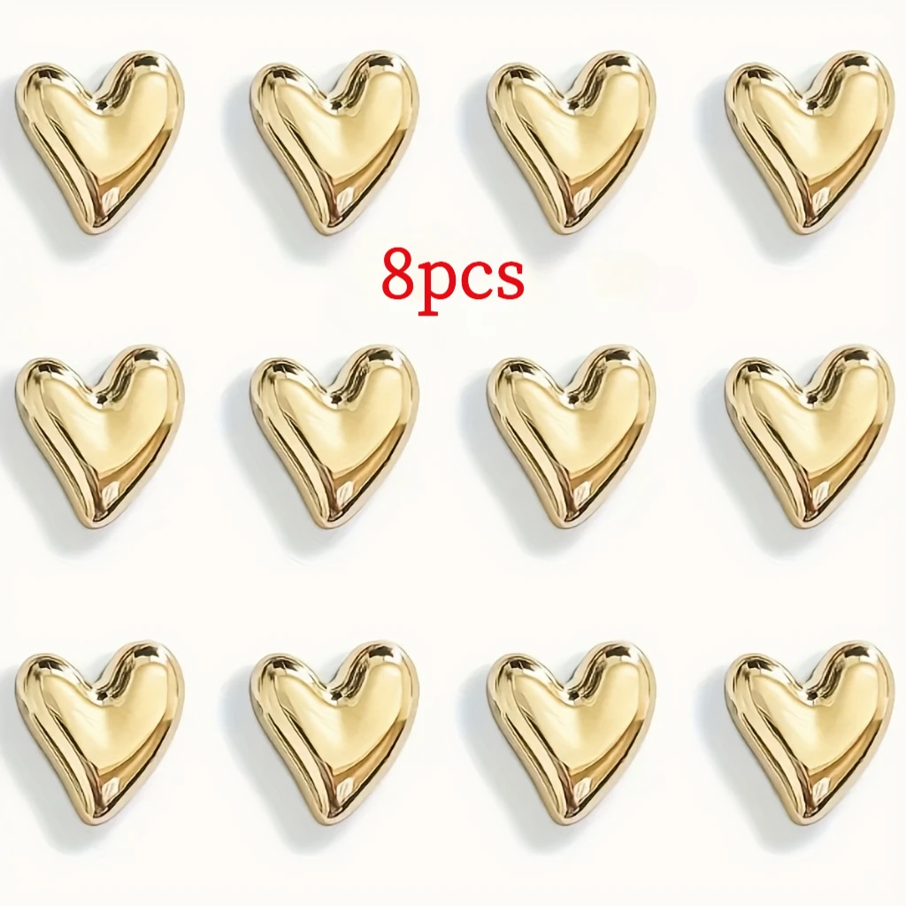 8pcs, Golden Heart Refrigerator Magnets, Silvery Heart Refrigerator Magnets, Cute Decorative Magnets