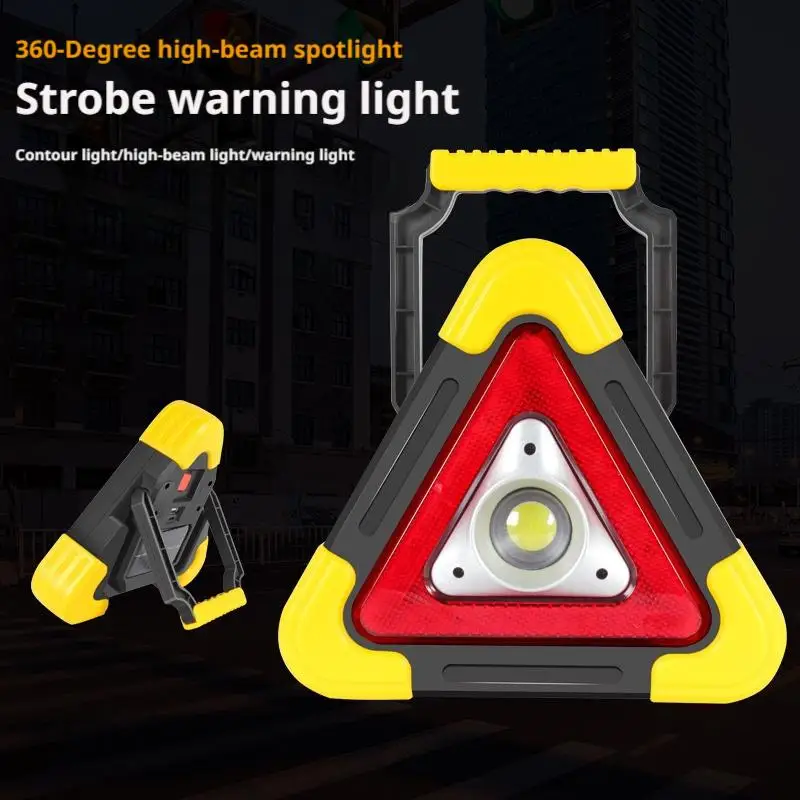 Solar Powered LED Triangle Warning Light Foldable Reflective Road Sign for Vehicle Emergency Parking