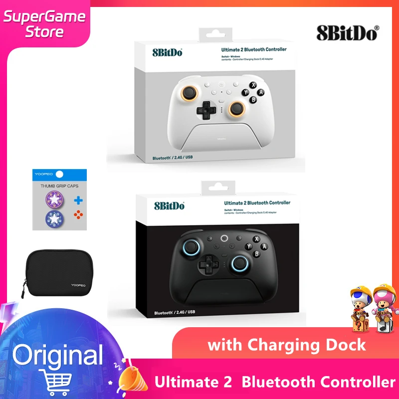 8BitDo Ultimate 2 وحدة تحكم بلوتوث لاسلكية للألعاب مع محول قاعدة شحن للكمبيوتر الشخصي Windows 10 Gamepad للتبديل 3.0