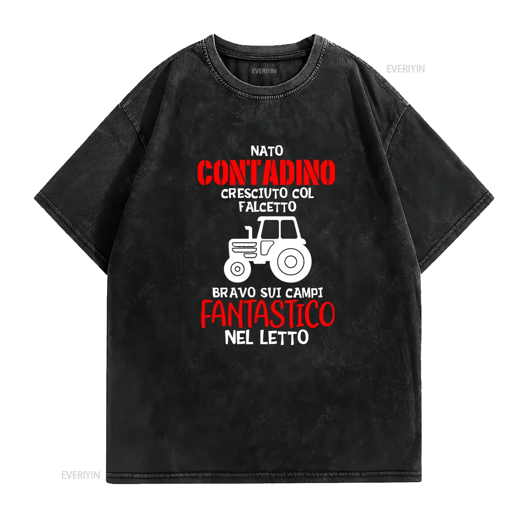 T shirt da uomo a tema trattore italiano Stampa blu con testo traspirante girocollo casual perfetta per eventi vintage Washed