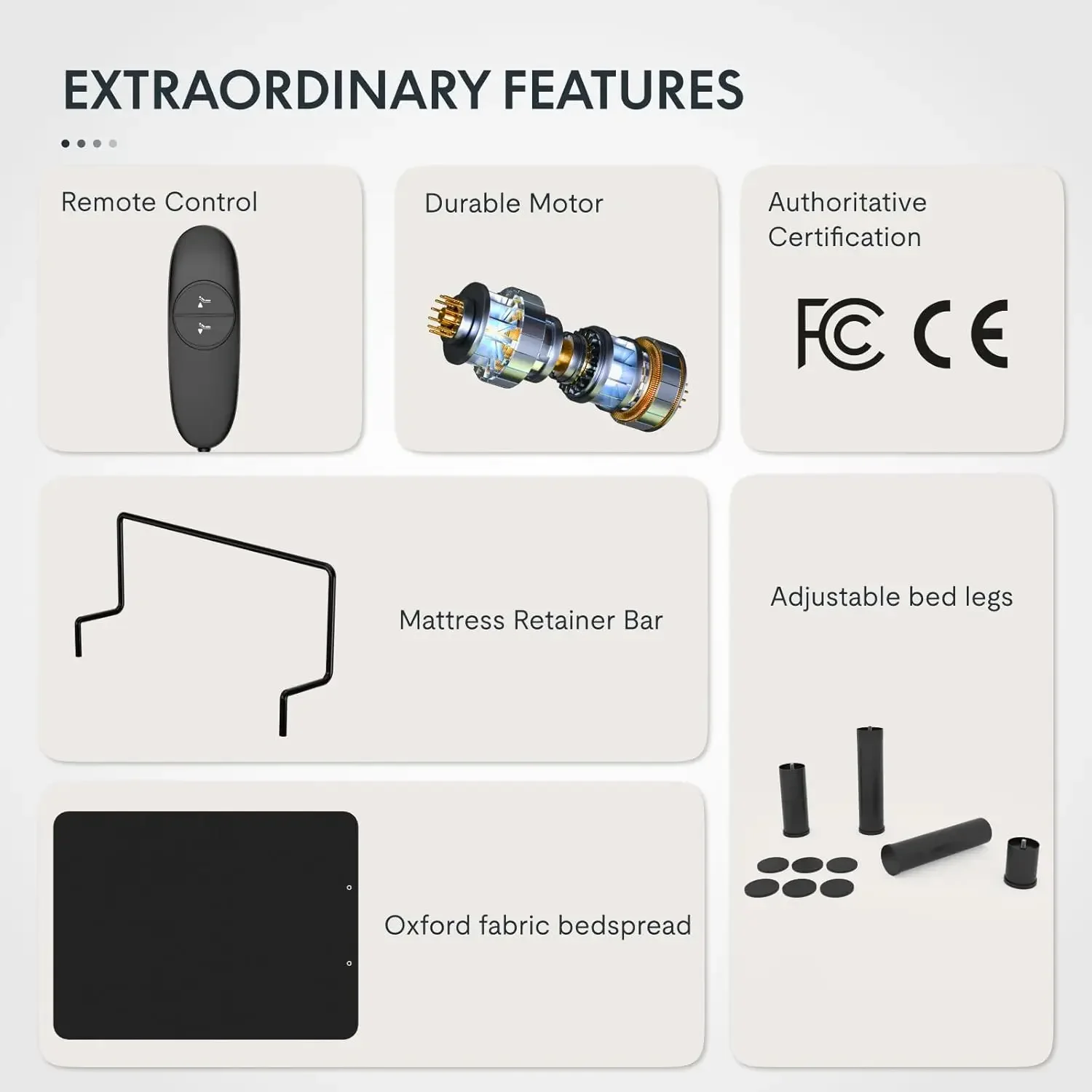 Adjustable Bed Frame Base Queen,Segmented Design,Easy Assemble,Adjustable Bed Legs, Oxford Fabric Bedspread,Wired Remo